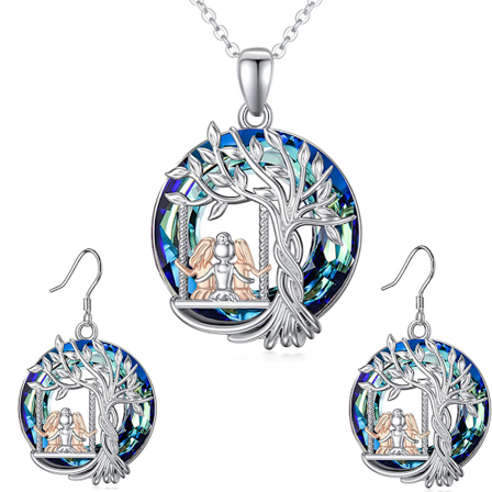 Månetreets livshalskjede og øredobber i legering krystall livets tre