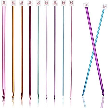 Tunesisk Hæklenålesæt - 11 Dele - Hæklesæt - Aluminium Hæklenåle