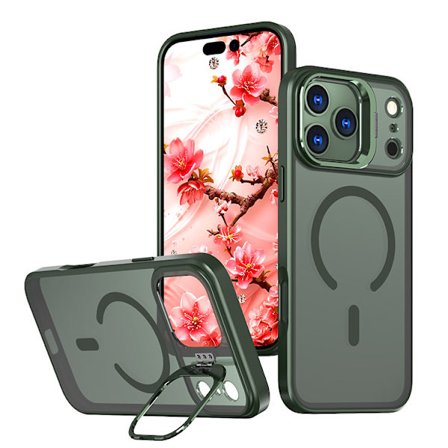 MagSafe langaton latauskotelo jalustalla ja pudotussuojalla iPhone 17 -sarjalle Läpinäkyvä suojakotelo Magneettinen läpinäkyvä (vihreä)