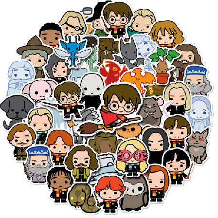 Harry Potter akvarell vinylklistermärken, set med 50, vattentäta och UV-beständiga, perfekta för alla dina prylar, samling av söta karaktärer