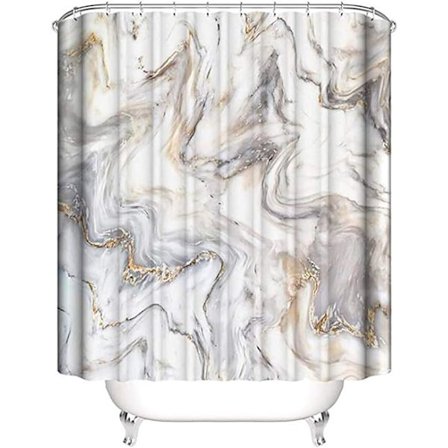 Mögelsäker duschdraperi (marmor mönster beige 180 * 180cm) vattentätt marmor duschdraperi med 12 plastkrokar, badrumsavskärmning och sh