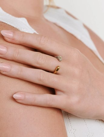 Timi of Sweden Tolouse - Open Crystal Ring Stainless Steel - Gold - ONE SIZE