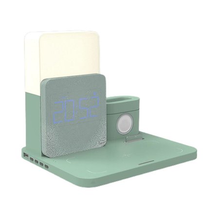 3-i-1 trådlös laddningsstativ med väckarklocka lampa för Apple Watch-telefon