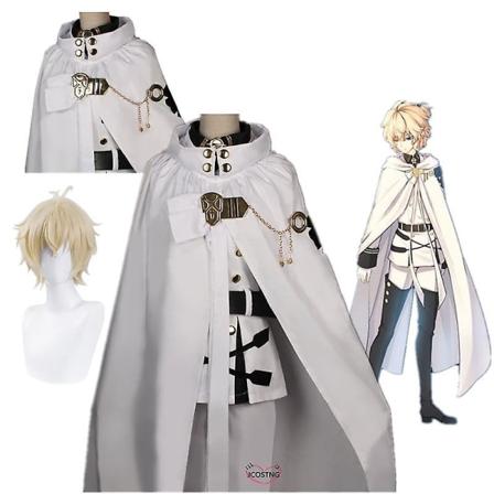 Hyakuya Mikaela Cosplay Kostym Outfit Seraph Of The End Vampire Reign Kostym Uniform Vit Med Peruk Halloween Costume L