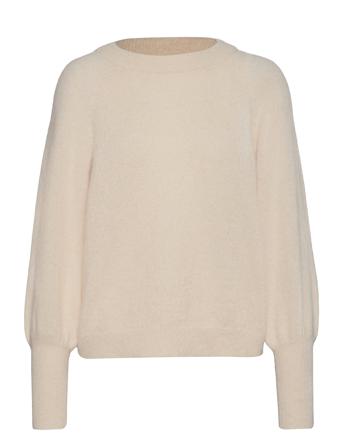 Slfsif Kaya Ls Knit O-Neck Cream Selected Femme