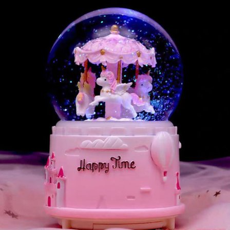 Unicorn Carousel Musikalsk Snøkule med LED-lys og Automatisk Snøeffekt; Ideell for Bursdagsdekorasjoner på Barnerom