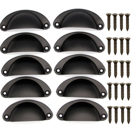 Sort Møbelgreb - 10 Vintage Skålgreb til Skuffe Skab