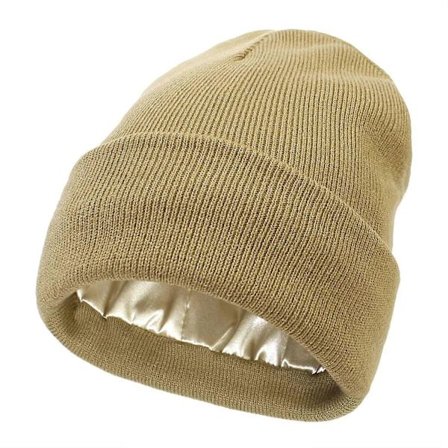 Unisex satengforet antistatisk beanie-lue for kvinner vinter silke fôr slouchy varm brettet skullies utendørs lue