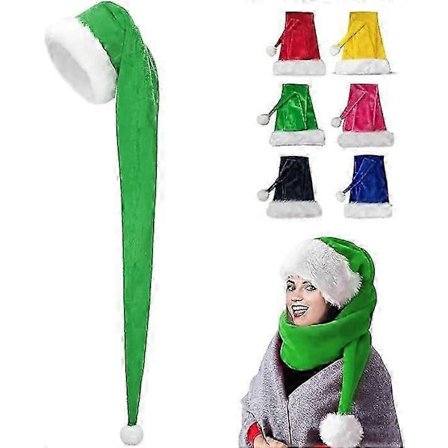 150 cm Julehatte Julemandshat til voksne, Lang Deluxe Fløjl Jule Julemandshat, Unisex Fløjl Komfort Julefrokosthat Tyk Klassisk Pels