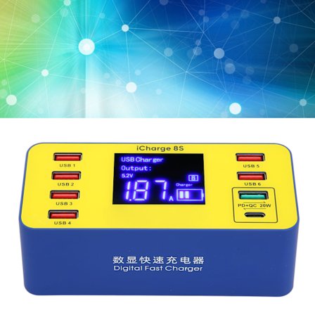 8-porters ladestasjon 40W hurtiglading multiport USB-hub lader med LCD digitalt display 100-240V EU-plugg