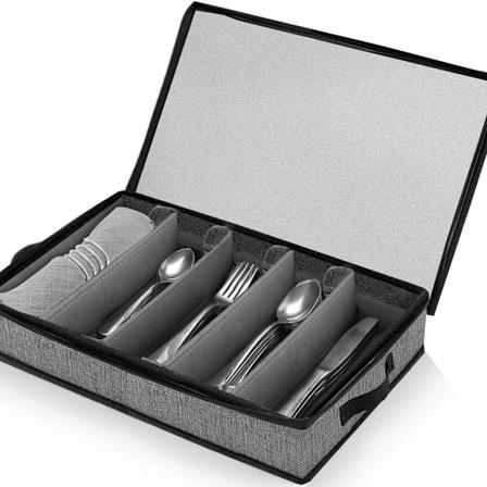 Silverware Organizer Chest, Stapelbar bestickförvaringslåda, skedbestickförvaringslåda med 4 avdelare för flytttransport