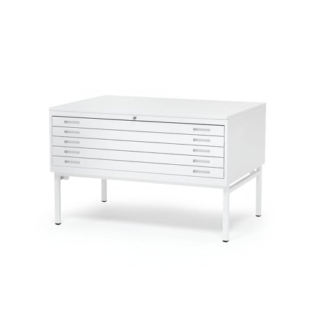 Komplet metal tegningsskab SKETCH, enkelt, A0, topplade af stål, hvid