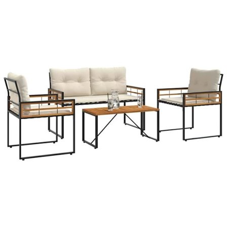 Utemöbler Set - vidaXL - Kräm - Massivt Akaciaträ - Lackerad Stål - Avtagbara Kuddar