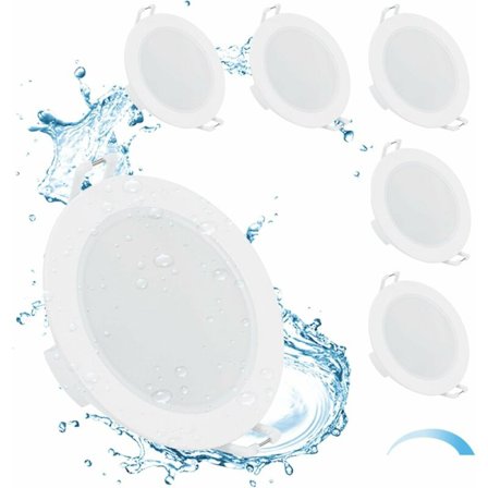 6W Dæmpbar LED Indbygningsspot, 6-pak, 4000K Naturlig Hvid, IP65 Badeværelse, Ultra Flad 35mm, Kompatibel med AC230V, Hulstørrelse Φ68-80mm