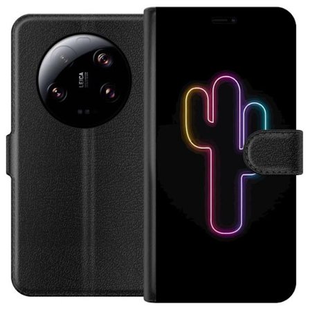 Yhteensopiva Lompakkokotelo Xiaomi Xiaomi 13 Ultra Neonpiirros kaktuksista vaaleanpunaisessa ja sinisessä valossa tummaa taustaa vasten
