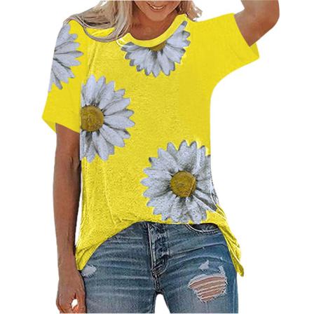 Dam T-shirt Printed Kortärmad Topp Lös Casual