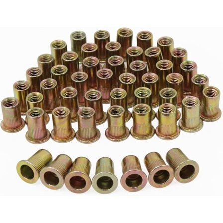 Sett med 50 M6 forkrommede blindmuttere i karbonstål