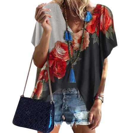 Summer Women V-neck T-shirt 3d Print Blommor Sunflowersshort-sl