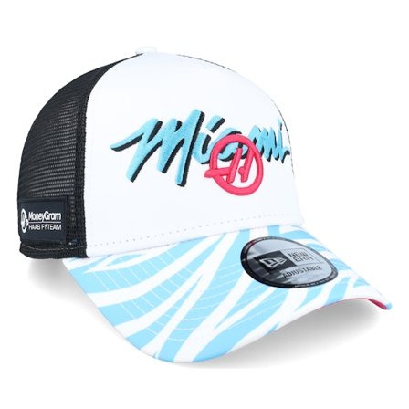 New Era - Motor Weiss Trucker Cap - Haas F1 24 Team Miami Zebra White/Black E-frame Trucker @ Hatstore
