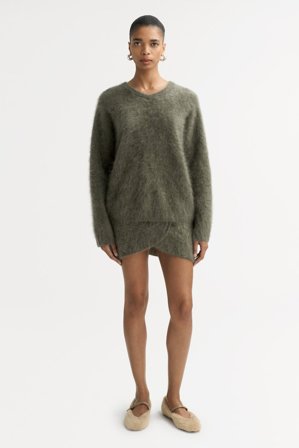 Soft Goat - Brushed v-neck - Women cashmere sweater - S - Olive