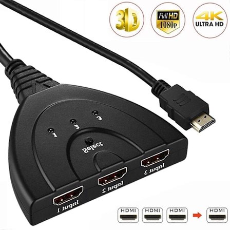 Ny 3 Port HDMI Splitter 1080P/4K HD TV Adapter Kabel 3 IN 1 Ut Ny [db]