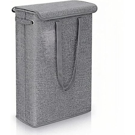 45L Smal Vasketøjskurv med Låg – Sammenklappelig – Grå – 60 cm Høj