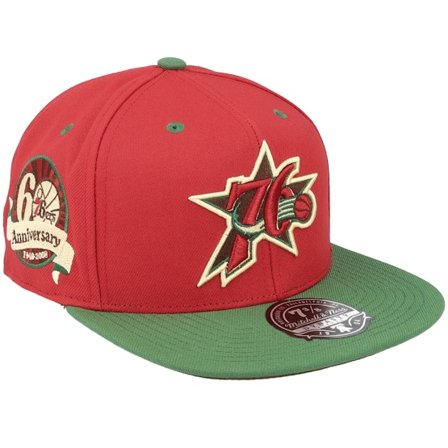 Mitchell & Ness - NBA Rot Fitted Cap - Philadelphia 76ers Nightmare Red/Green Fitted @ Hatstore