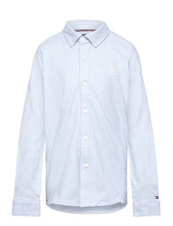 Monogram Stretch Pique Shirt L/S Blue Tommy Hilfiger