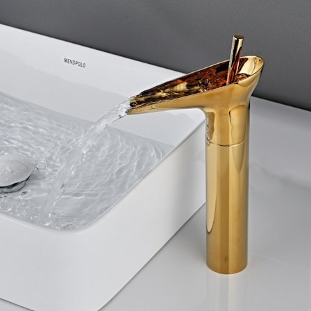 Handfatskran, Badrum Vattenfall Blandare, Justerbar Varm och Kallt Handfatsblandare, Krompläterad Mässing (F)