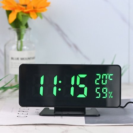 Spejl Digitalt vækkeur LED Display Digitalt vækkeur GRØN