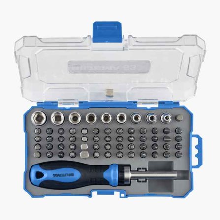Spärrskruvmejsel med bits och hylsor 63 delar