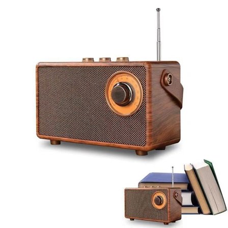 Bærbar Retro Høyttaler Bluetooth Radio med FM Radio Rik Bass Bluetooth Høyttalere 5.3 Trådløs Tilkobling, TF-kort, AUX for Hjemmekontor Soverom