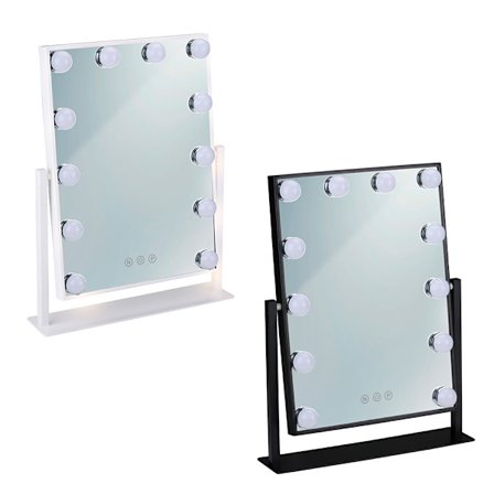 Stort makeup-spejl 47 cm med belysning - vipbart med touch-funk