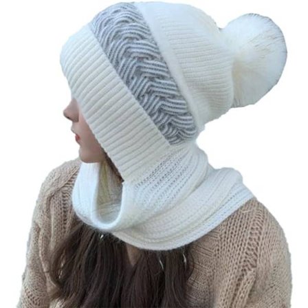 2 i 1 Vinterhalsduk Mössa, Varm Stickad Mössa