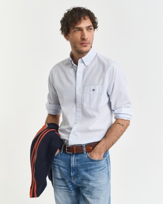 GANT - Stripete poplinskjorte i regular-fit til herre light blue