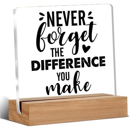 Pensioneringsgaver til kollega, chef, leder, medarbejder, afskedsgave, dekorativt skilt til rent skrivebord, akrylskilt med træfod til skrivebord, 