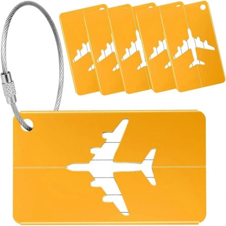 Bagageetiketter för resväskor, 6-pack bagageetiketter Aluminiumlegering Resväska Etiketter med stålögla för resebagage Identitets-ID-etiketter (Gul...