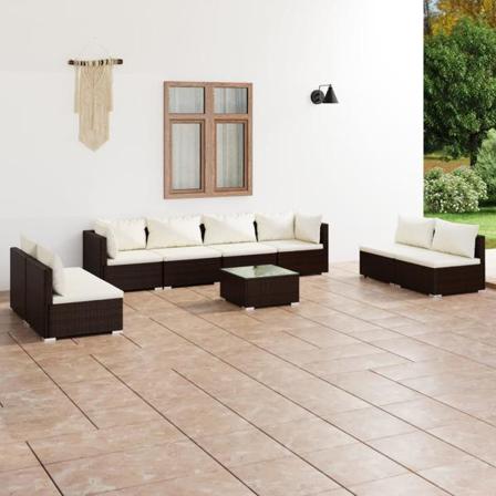 Vidaxl Loungegrupp För Trädgården Med Dynor 9 Delar Konstrotting Brun
