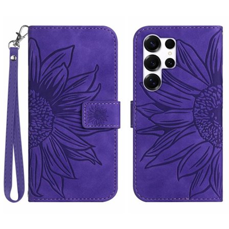 Samsung Galaxy S26 Ultra Plånboksfodral Konstläder Blommönster - Mörklila