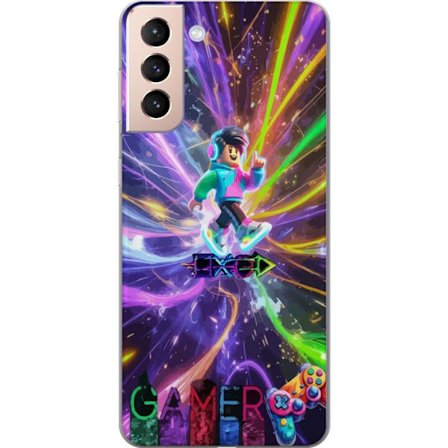 Kompatibelt Mobilskal till Samsung Samsung Galaxy S21 AC DC-logotyp delad i röd eld och blå rök, dramatisk rockestetik med kraftfull kontrast mot s