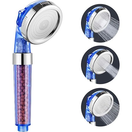 Vannbesparende dusjhode, anti-kalk, 3 forskjellige moduser, høy