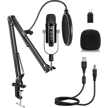 USB Mikrofonsett, Streaming Podcast PC Kondensator Datamaskinmikrofon for Gaming, YouTube-videoer, Musikkopptak, Stemmeavspilling