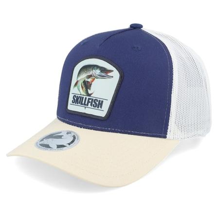 Skillfish - Blå trucker Caps - Muskellunge Muskie Navy/Ivory/Golden Trucker @ Hatstore