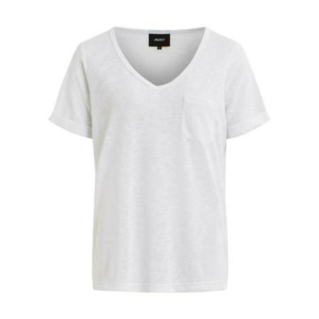 Object Slub S/S V-Neck T-Shirt , Wit , Dames , Maat: XL