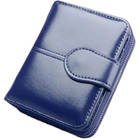 Lommebok i ekte skinn med RFID-blokkeringsvindu, mørkeblå, S