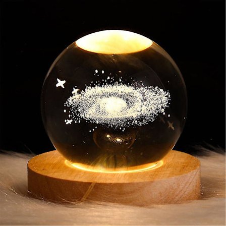 3D Galaxy Solar System Crystal Ball Night Light Saturn Moon Planet Laser Engraving Bedside Desktop Lamp With Base Gift
