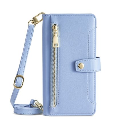 Etui til iPhone 16 Plus Blå (med lang skulderstropp + kort håndleddsstropp) Flip Crossbody-stropp