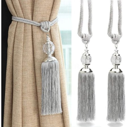 2 Stycken Toffsgardin Hållare Kristallpärlor Toffsgardin Hållare Hemmakontor Gardin Fönster Ordning och Reda Grå