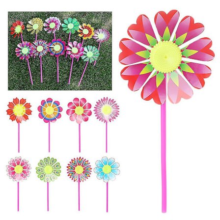 10 stk. vindmølle børnelegetøj solsikke gårdhave dekorationer farverige udendørs spinner