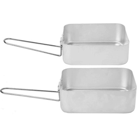 Sett med 2 nestende aluminiumsmatbokser for camping og matlaging